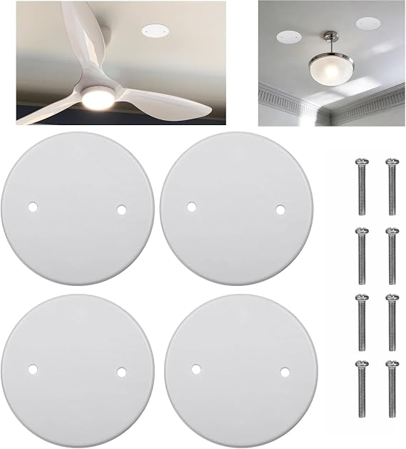 4PCS Round Blanking Plate Covers,Blanking Plate,Ceiling Hole Cover,Ceiling Cov-Er Pla-Te,Plastic Flat Blank Pla-Te Wall Hole Co-Ver,For Outlet Cap,Llight Switch,Electrical Panel(With Screw,White,11cm)