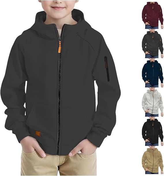 Boys Zip Up Hoodie,Soft Basic Long Sleeve Hooded Pullover Sweatshirt Jacket for Kids Clothes with Pocket