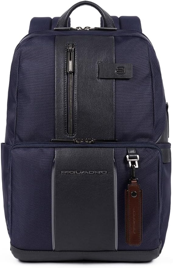 Piquadro Backpack Business/Office Unisex Leather And Fabric Blue