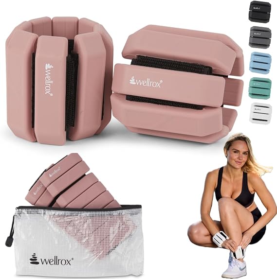 Wellrox Weighted Bangles Adjustable Ankle & Wrist Weights Set for Women & Men, 2.4 lb Total (1.2 lb Each) Wearable Arm & Ankle Weights for Pilates, Yoga, Walking & Running