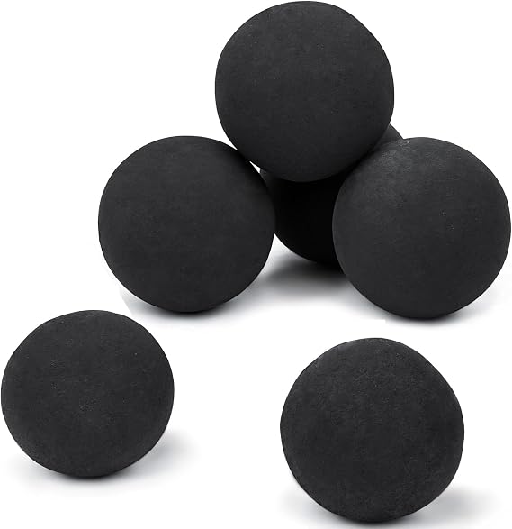GRISUN Ceramic Fire Balls 5 Inch Set of 6 for Fire Pit Fireplace, Black