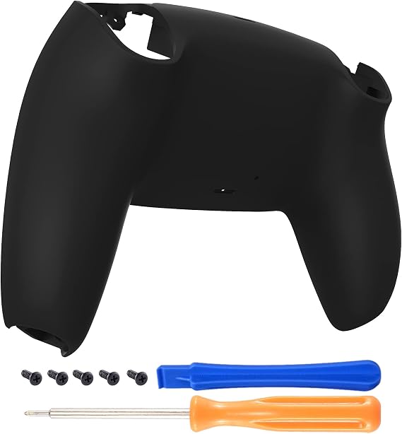 eXtremeRate Black Soft Touch Grip Custom Back Plate Bottom Shell Compatible with ps5 Controller, Replacement Back Shell Cover Compatible with ps5 Controller