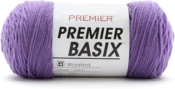 Premier Yarns Basix, Solid Worsted Yarn, Made of Acrylic, Ideal Yarn for Crocheting and Knitting, Violet, 359 Yards