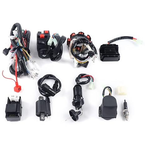 Complete ATV Wiring Harness Kit with CDI, Ignition Coil, Stator & Accessories Direct Fit for Chinese 125-250cc 4-Stroke ATV Quad, Go Kart, Dirt Bike