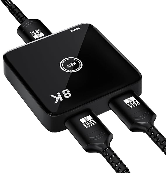 HDMI 2.1 Switch 2 in 1 Out 8K@60Hz, 4K@144Hz, Bi-Directional, Touch Control, VRR, Dynamic HDR, HDCP 2.3, 48Gbps, Zero Lag for PS5/Xbox Series X/Apple TV 8K/Roku Ultra/Fire Stick 8K Max