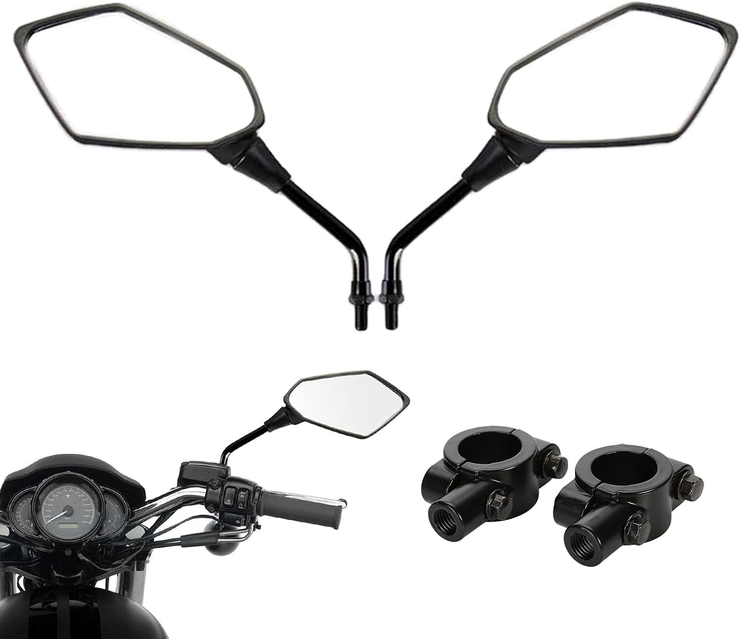 Universal Motorcycle Mirrors, Metal Handlebar End Mirror, 1 Pair ABS Plastic Motorcycle Mirrors with Mirror Mount, for Scooter Sport Bike Black