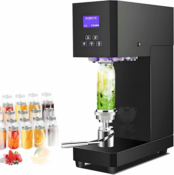 Automatic Can Sealer Machine, 370W Can Seamer Press Tin Can Sealing Machine, Height Adjustable for 52-58mm Caliber Tin & PET Cans