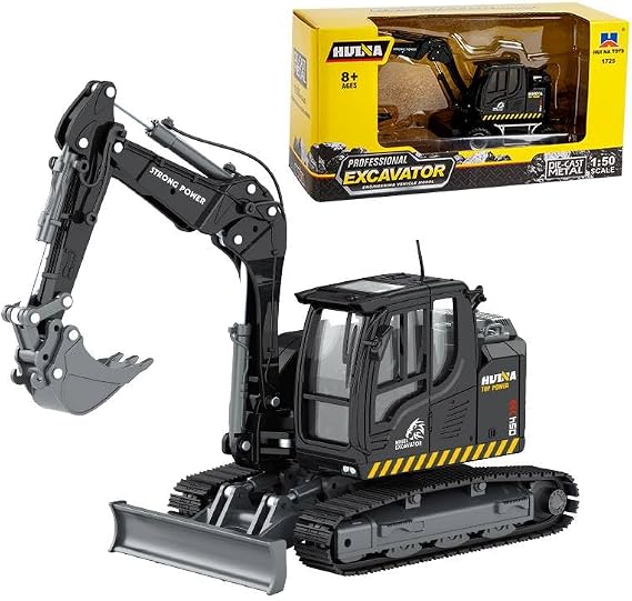 Gemini&Genius Tracked Black Excavator Toys, Diecast Digger Construction Toy