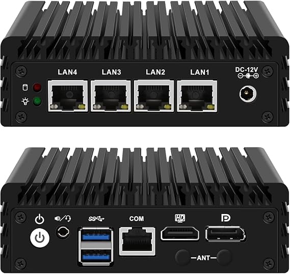Firewall Mini PC J3710 Quad Core, 4 x i225V 2.5GbE LAN Fanless OPNsense Appliance, 8GB RAM 128GB SSD, F3 Micro Router Computer Hardware, AES-NI, HD+DP Dual Display, Console, 2USB3.0, SPK/MIC