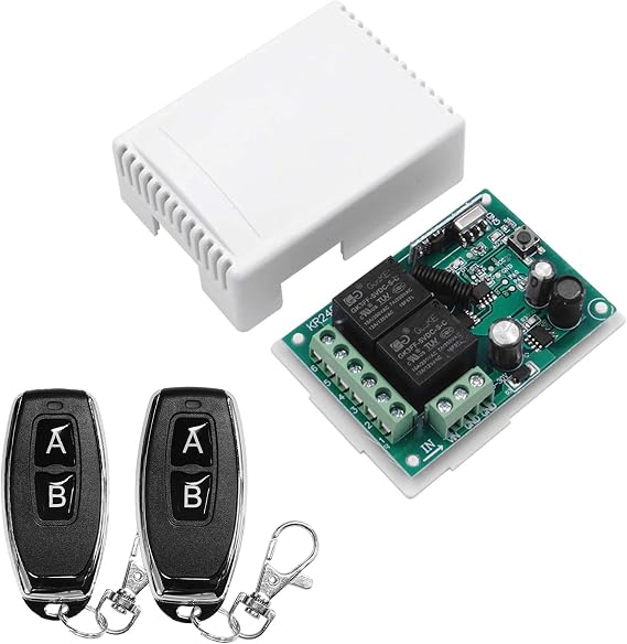 QIACHIP DC 6V 12V 24V 2 Channel 10A Relay Wireless Remote Control Switch,RF 433M Transmitter and Receiver with Momentary Toggle Latched, for Motor Forward and Reverse,Garage Doors,Curtains