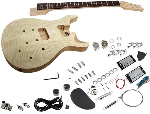 Solo PR Style DIY Guitar Kit, Carved Body with Flame Maple Top