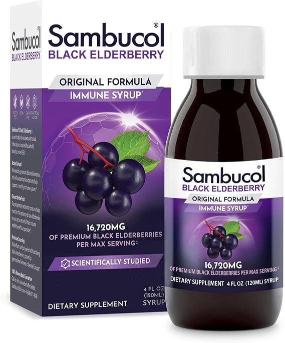 Sambucol Black Elderberry Syrup - Sambucus Elderberry Syrup for Adults Immune Support, Elderberry Liquid, Elderberry Extract, Gluten Free - 4 Fl Oz