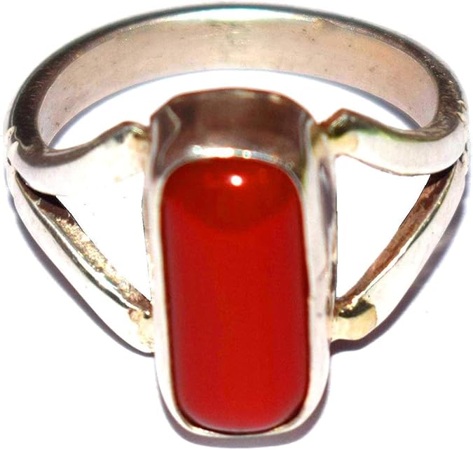 Ramneek Jewels 3.25-3.50 Carat Italian Red Coral Moonga Munga Gemstone Silver Ring for Men & Women