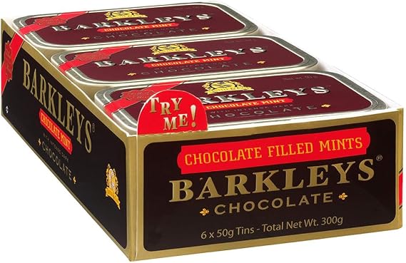 Barkleys Chocolate Breath Mints -Strong Peppermint Flavor- Chocolate Candy, Breath Freshener, After Dinner Mints In Reusable Classic Travel Tins - 6 Pack - 50 Count Each