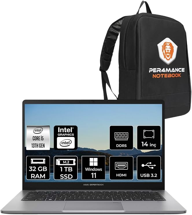 ASUS ExpertBook P1 Intel Core i5 13420H 32GB 1TB SSD 14" FHD W11P Dizüstü Bilgisayar & PER4 Çanta