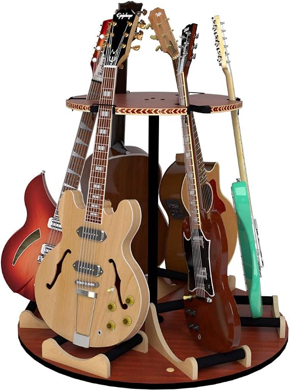 A&S Crafted Products Rotating 6 Guitar Stand for Acoustics & Electrics - The Carousel | Compact 3ft Footprint | Made in U.S.A.