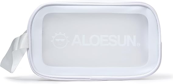 ALOESUN Beach Bag | Waterproof Clear Organizer Pouch with Zipper for Skin Care Accessories, Travel Cosmetic Makeup, Toiletries, Hair Products | Transparent Traveling Purse for Women and Men White