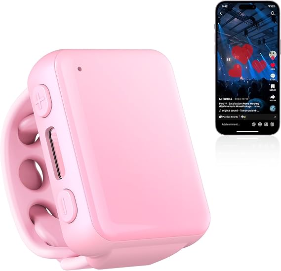 TikTok Scrolling Ring Page Turner for iPad E-Books, Bluetooth Phone Controller for TikTok, Camera Shutter Music Remote Control, TikTok Trend Item Must Have 2025 for iPhone, iPad, Android, Pink