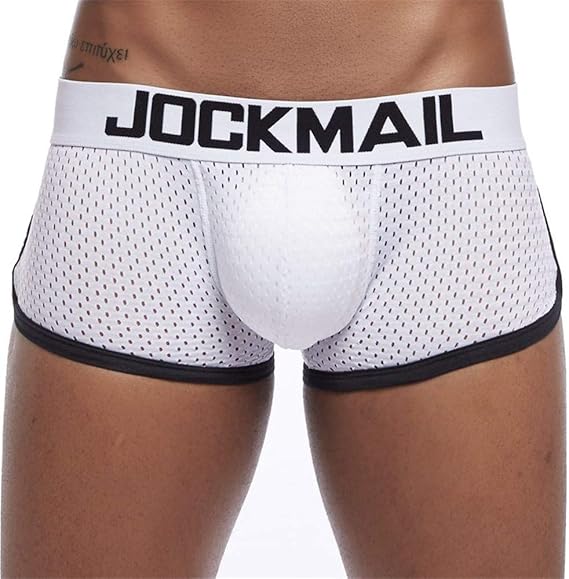 JOCKMAIL Mens Underwear Boxer Mesh Mens Padded Underwear Boxer with Hip Pad Men's Boxers Medium White