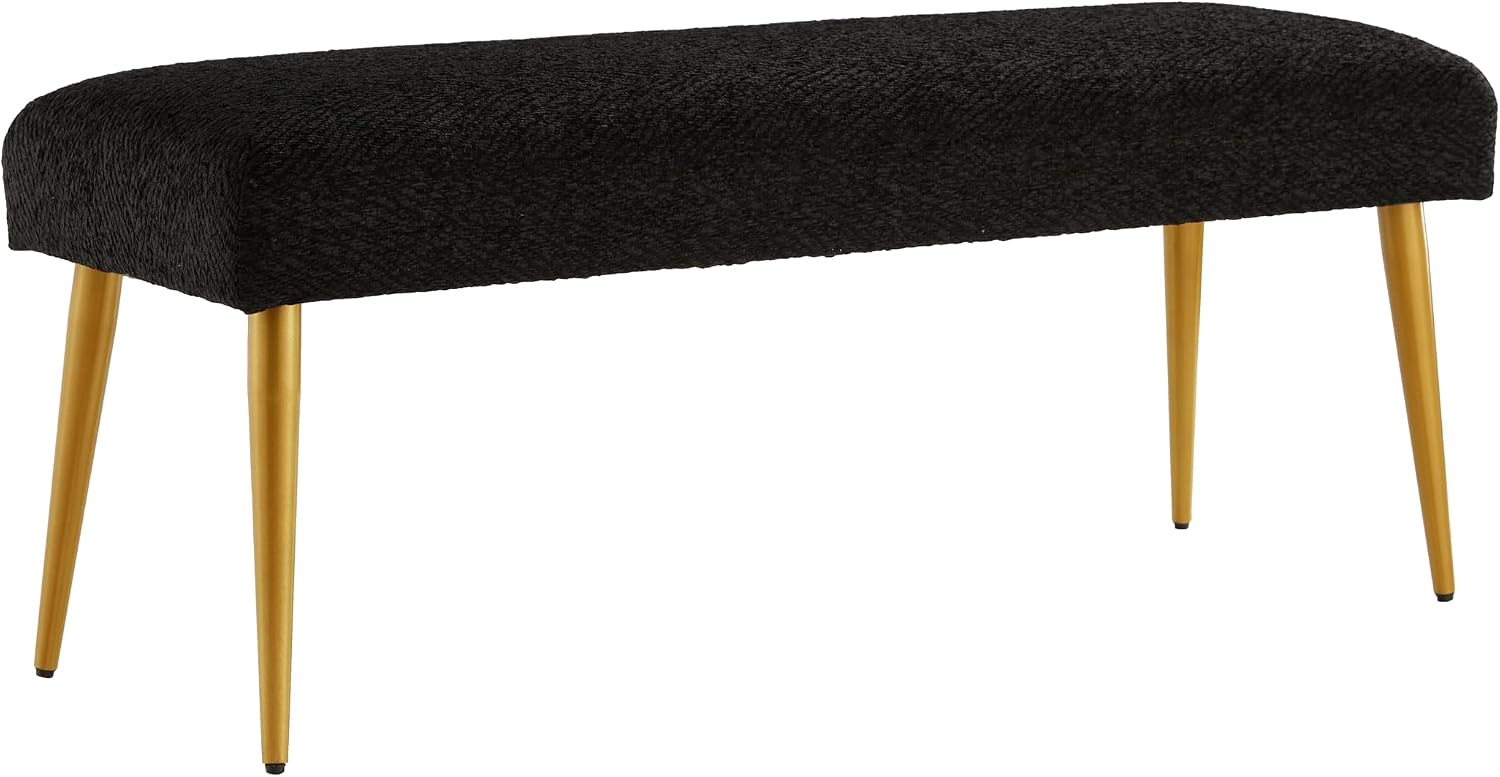 Ball & Cast Upholstered Entryway Bench & Ottoman, Black Bedroom Bench-Stool with Padded Seat & Metal Legs - 112Wcm
