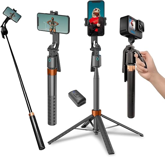 Face Tracking Tripod for iPhone/Android,70" Extendable Tripod for iPhone & Selfie Stick with Detachable Remote, 360° Rotatable, Gesture Control,Phone Stand for Filming Video,Vlog Recording