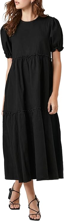 Forever 21 Women's Denim Ruffle Tiered Maxi Dress