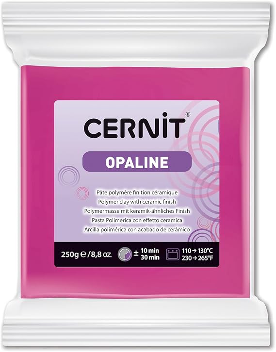 CERNIT CE0880250460C - A Packet of Opaline Effect Polymer Clay Block - Modelling and Baking Clay - Magenta Colour- 250 g Block - Manufactured in Belgium