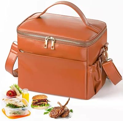 Insulated Lunch Bag Women, Made of PU LeatherCaramel, Lunch Bags for Women Men Adult , Effect lasts 8 h, Waterproof, Fashionable Aesthetic Lunch Bag, Lunch Cooler for Women, 2 Ways to Carry