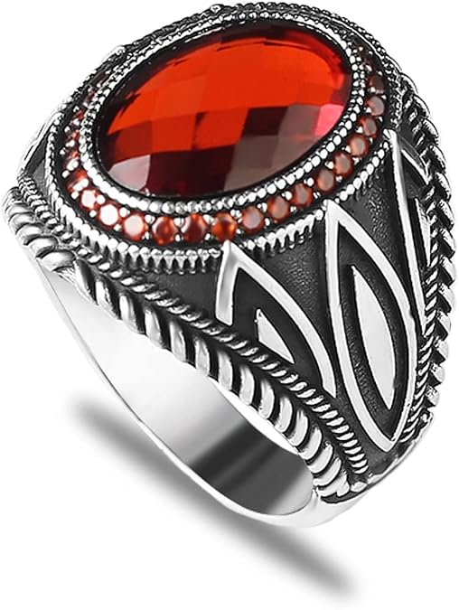 925 Sterling Silver Garnet Stone Men's Ring Handmade Garnet Stone Silver Ring, Gift for Him, Anniversary Gift