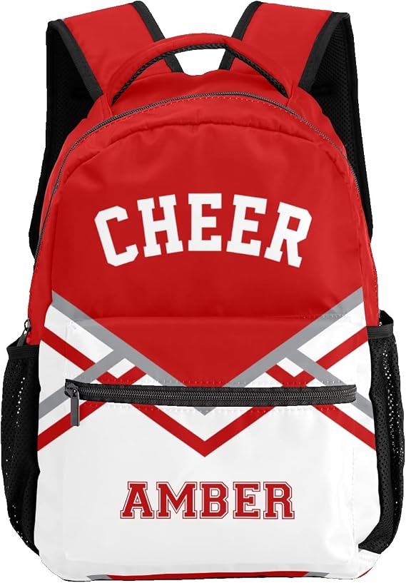 Cheerleaders Red White Backpack with Name Text Custom Laptop Bag for Work Travel Office