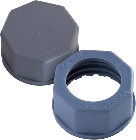 EZ-POUR Coarse Thread Base Cap Kit, Utility Can Cap, Gray, Pack of 2