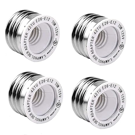 4-Pack LED E26 to E12 Light Socket Adapter, Medium to Candelabra Screw Socket, Perfect Solution for Bulb-to-Fixture Compatibility