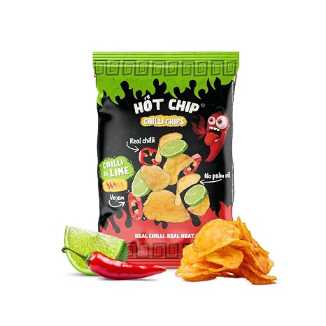 HOT CHIP Chilli & Lime Chips 80g - Sharp Potato Chips with Lime Flavour - Crispy Vegan & Palm Oil Free