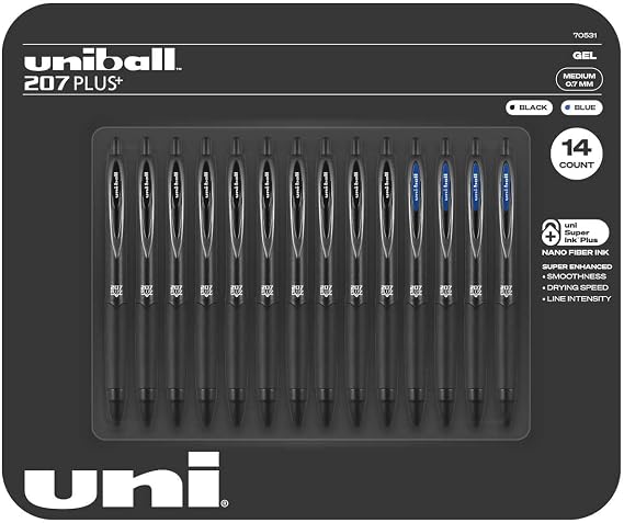 uni-ball 207 PLUS+ Retractable Gel Pens, Medium Point, 0.7mm, Assorted Ink Colors, 14 Count