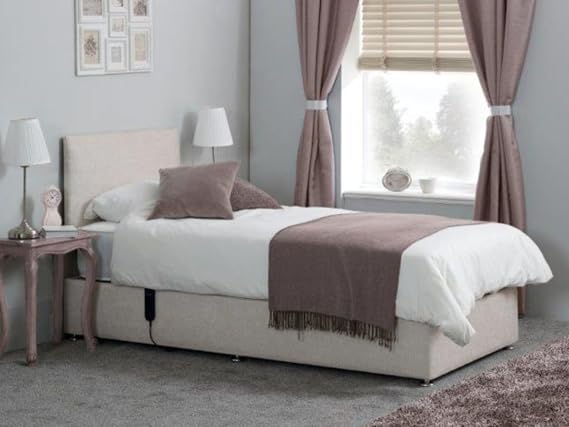 sleepkings Sleepease Electric Adjustable Bed with Memory Foam Mattress and Headboard, Electric Bed for Disabled (Cream, 3ft Single)