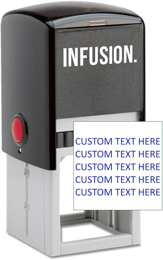 Infusion Custom Square Self-Inking Stamp - 17 Color Choices and 24 Font Choices - Up to 5 Lines (Large)