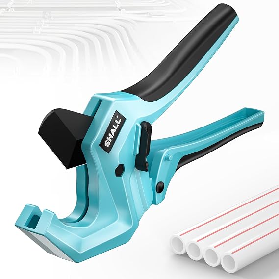 SHALL PVC Pipe Cutter, Cuts up to 1-5/8, Heavy-Duty Aluminum Ratchet Pipe Cutter Tool for PVC, PPR, PE, PEX, Plastic Hoses & Plumbing Pipes, Fast Pipe Tube Cutters with High Performance SK5 Blade