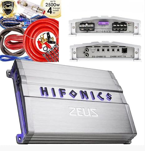 Hifonics Zeus ZG-2400.1D 2400W Mono Class D Subwoofer Amplifier + Audiobank 4 Gauge 2500W Car Amplifier Installation Wiring Kit Red