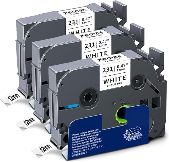 Compatible Label Tape for Brother P-Touch 12 mm TZe-231 0.47 Inch Tape Cassette for PT-1010 D400 H105 H100LB H101 H100R 1000 D200 H107 H101GB Cube Plus, Black on White