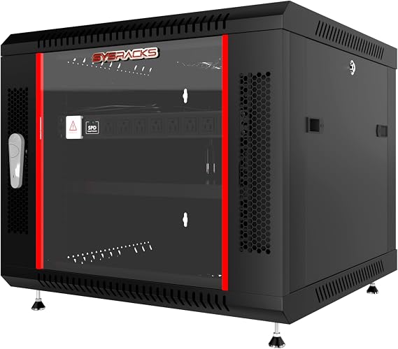 9U Wall Mount Server Rack Cabinet 24 Deep, 19 Network & AV Enclosure for Home Lab with Fan, PDU, 1 Shelf, Locking Glass Door