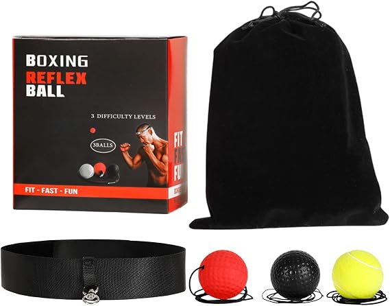 Boxing Ball Headband, Boxing Reflex Ball, Boxer Reaction Ball Kit - 3 Reflex Ball Plus 1 Adjustable Headband, Reflex Ball for Improving Hand-Eye Coordination Punching Speed
