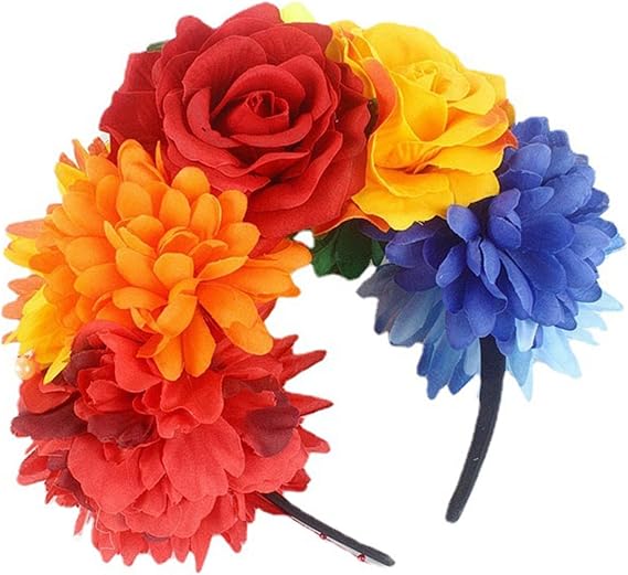 mdgfge Halloween Floral Day of the Dead Mexican Rose Flower Crown Headband for Halloween Cosplay Party Decoration Supplies