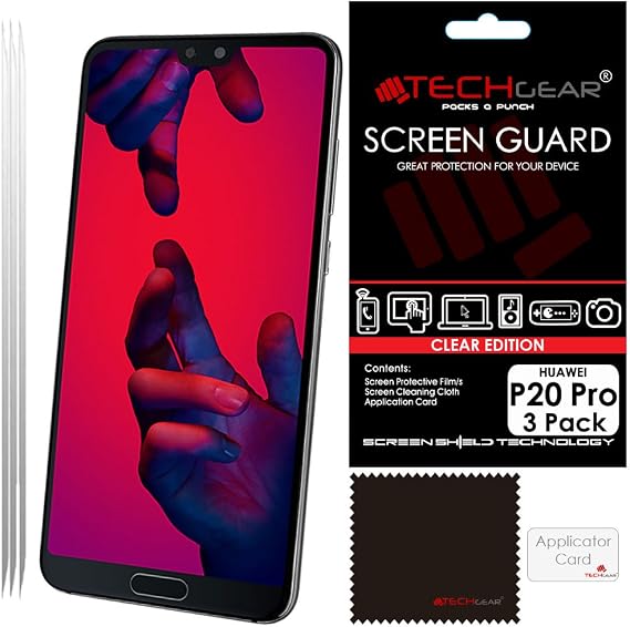 TECHGEAR [3 Pack] Screen Protectors for Huawei P20 Pro - Clear Lcd Screen Protector Guard Covers Compatible with Huawei P20 Pro