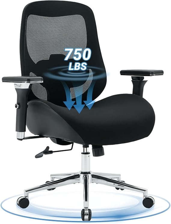 Big and Tall Office Chair, 750 Lbs Oversized Ergonomic Mesh Desk Chair
