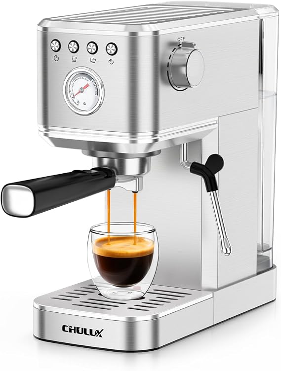 CHULUX Kom-Pro 20 Bar Espresso Machine, Semi-Automatic Stainless Steel Coffee Machine with Milk Frother