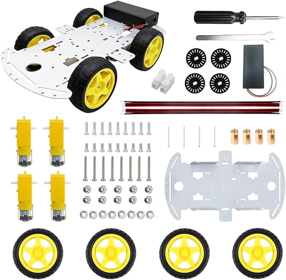 DIY Robot Smart Car Metal Chassis Kit 4WD Car Arduino Programming Kit with TT Motor Speed Encoder Learn Arduino/Microbit/Raspberry Pi for Adult Age 15+ (Unassembled)
