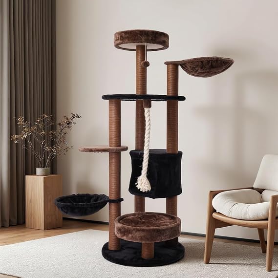 64 Inches Multi Level Cat Tree Tower Indoor Large Cats Furniture(Brown)
