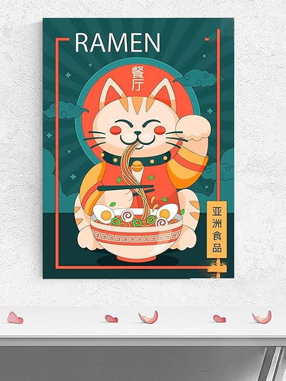Postermanya (pster310) Ramen Cat Kedi Manga Anime Poster - Afiş - Dekoratif Duvar Posteri 40 x 50