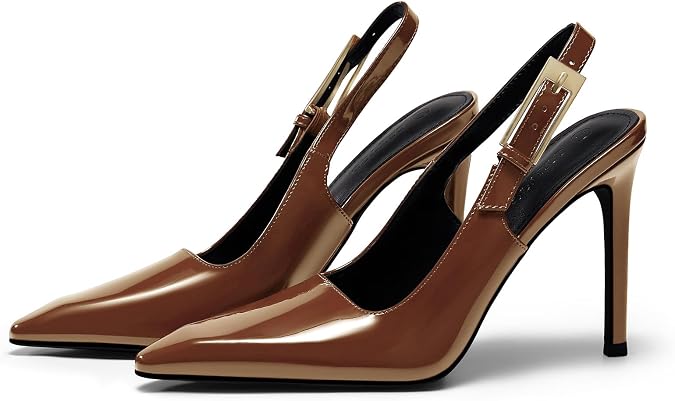 Coutgo Women's Slingback High Heels Pointed Toe Stilettos