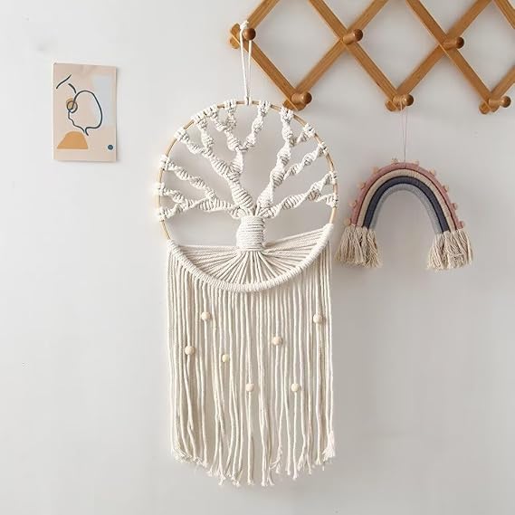 SlenyuBridal Tree of Life Macrame Wall Hanging,Chic Handmade Woven Boho Home Décor,Eclectic Wall Decor for Bedroom Nursery Apartment Dorm Decoration,Gift for Teen Girl Mom(30x65cm) Beige
